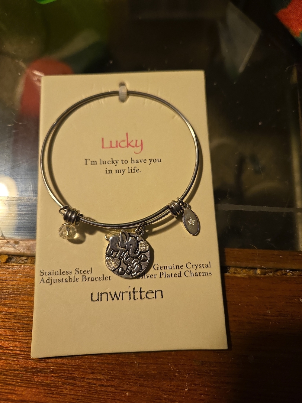 unwritten 'Lucky' Silver-Tone Charm Bracelet with Crystal Accent